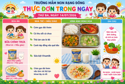 Thực đơn thứ Ba ngày 14/07/2026