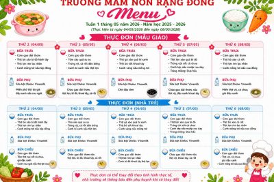 🌸 GỬI CÁC  PHỤ HUYNH  DỰ KIẾN THỰC ĐƠN TUẦN 1 THÁNG 5  CỦA CÁC CON 🌸(Từ ngày 04/05/2026 đến 08/05/2026)