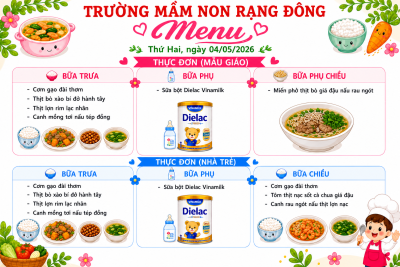 Thực đơn thứ hai ngày 04/05/2026