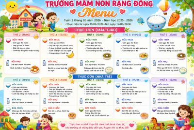Nhà trường gửi các bậc phụ huynh dự kiến thực đơn tuần 2 tháng 5 của các con tại trường.